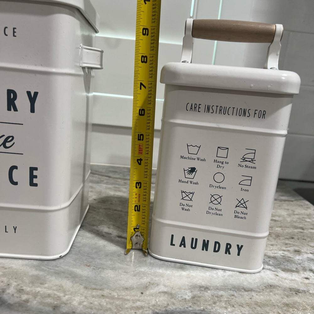 Vintage-Inspired White Laundry Canister Set with Navy Lettering - Picture 7 of 9